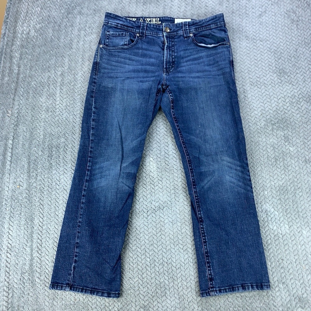 TK Axel Jeans Men's 34x30 (Fits 34x28) Blue Slim Boot Faded Whiskers Stretch